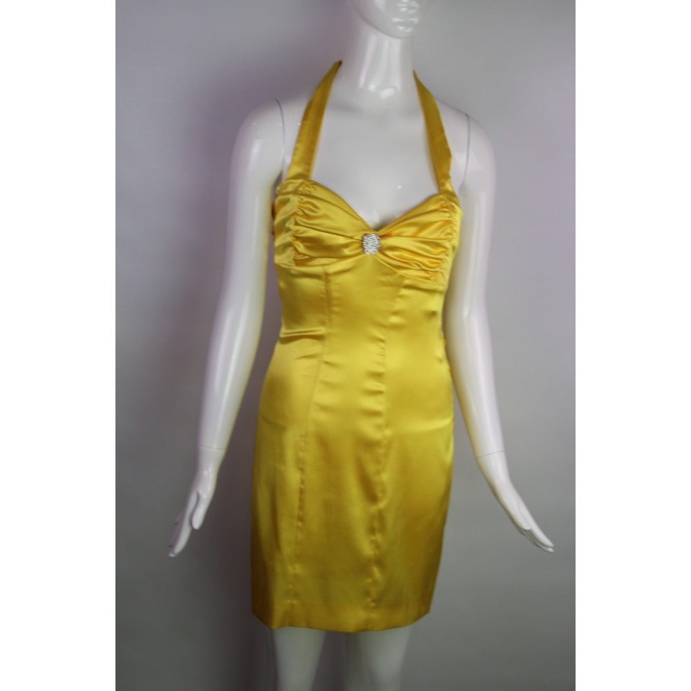 Mary L couture yellow satin dress, S